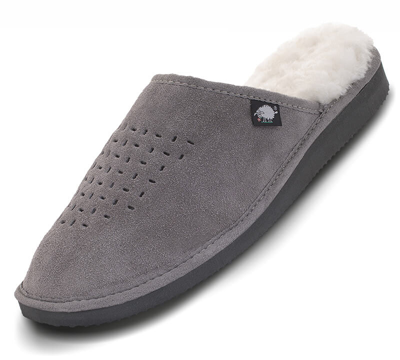 Suede mule best sale slippers grey